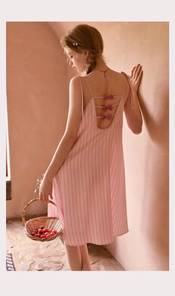 Váy ngủ satin cao cấp nữ Seli Dress S2561 mặc được 2 kiểu babydoll nữ tính thoải mái đính nơ cột dây Bralettehousevn