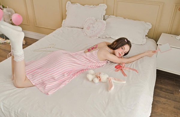 Váy ngủ satin cao cấp nữ Seli Dress S2561 mặc được 2 kiểu babydoll nữ tính thoải mái đính nơ cột dây Bralettehousevn