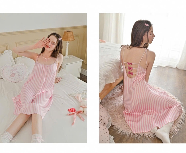 Váy ngủ satin cao cấp nữ Seli Dress S2561 mặc được 2 kiểu babydoll nữ tính thoải mái đính nơ cột dây Bralettehousevn