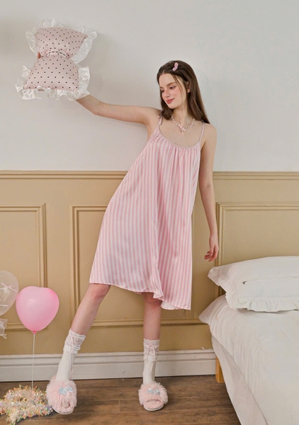 Váy ngủ satin cao cấp nữ Seli Dress S2561 mặc được 2 kiểu babydoll nữ tính thoải mái đính nơ cột dây Bralettehousevn