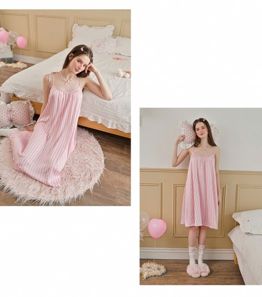 Váy ngủ satin cao cấp nữ Seli Dress S2561 mặc được 2 kiểu babydoll nữ tính thoải mái đính nơ cột dây Bralettehousevn