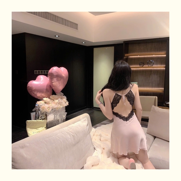 Đầm ngủ satin phối ren Pezy Dress S2367 cột dây tiểu thư ngọt ngào gợi cảm Bralettehousevn