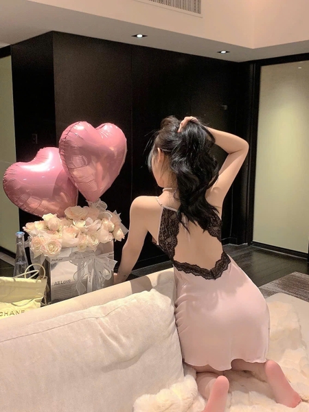 Đầm ngủ satin phối ren Pezy Dress S2367 cột dây tiểu thư ngọt ngào gợi cảm Bralettehousevn