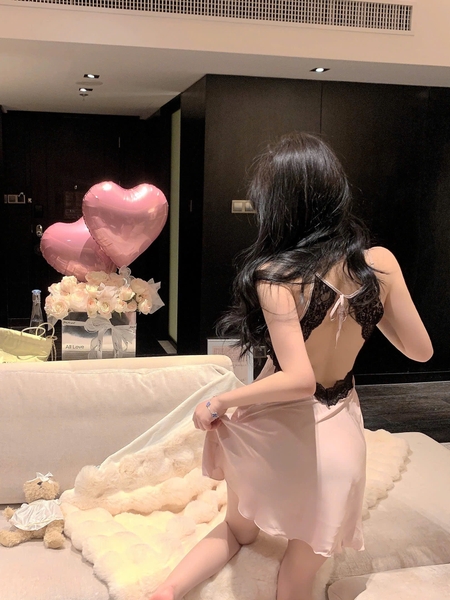 Đầm ngủ satin phối ren Pezy Dress S2367 cột dây tiểu thư ngọt ngào gợi cảm Bralettehousevn