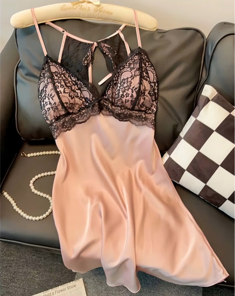 Đầm ngủ satin phối ren Pezy Dress S2367 cột dây tiểu thư ngọt ngào gợi cảm Bralettehousevn