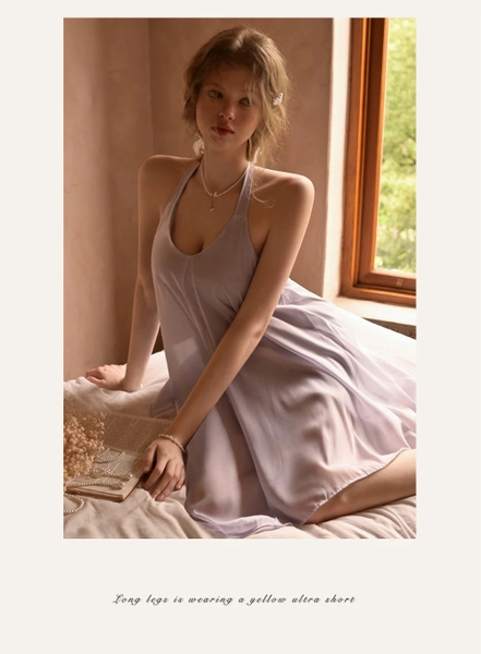 Đầm váy ngủ nữ satin cao cấp Katy Dress S2614 form suông cổ tim thoải mái có chun nữ tính đơn giản cao cấp Bralettehousevn