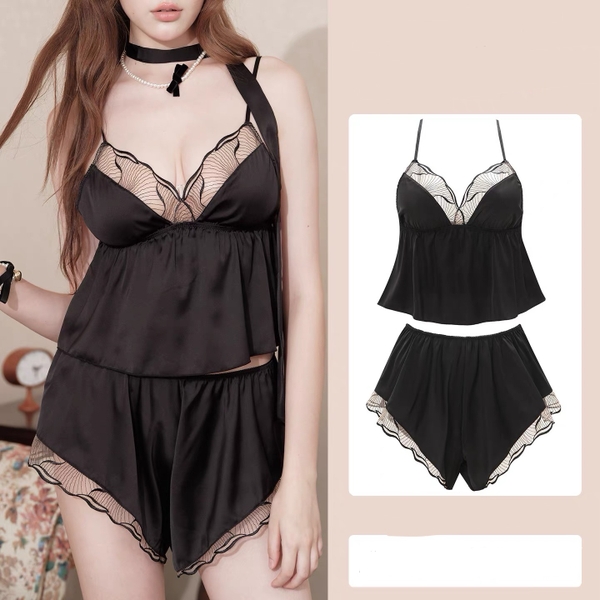 Bộ đồ ngủ satin Rubelia Set S2616 cao cấp phối viền mỏng cao cấp sang trọng gợi cảm Bralettehousevn