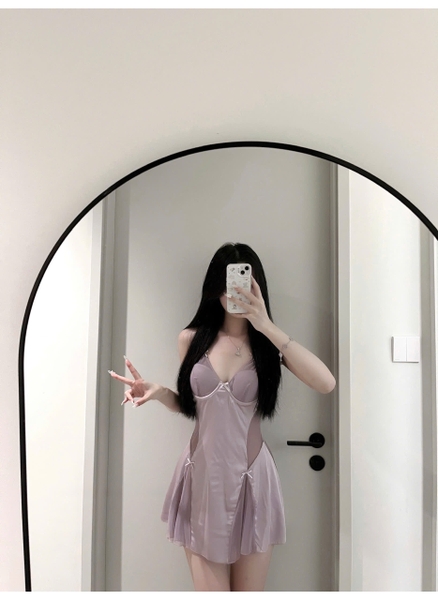 [CÓ MÚT ĐỆM] Đầm váy ngủ satin nữ Krixi Dress S2451 có gọng form xoè tiểu thư gợi cảm Bralettehousevn