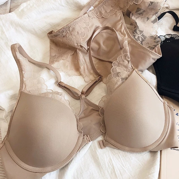 Set đồ lót cài trước Cushy Set S2373 có gọng mút mỏng ren dây leo nữ tính gợi cảm cao cấp Bralettehousevn