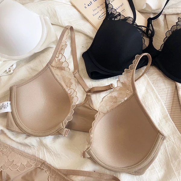 Set đồ lót cài trước Cushy Set S2373 có gọng mút mỏng ren dây leo nữ tính gợi cảm cao cấp Bralettehousevn