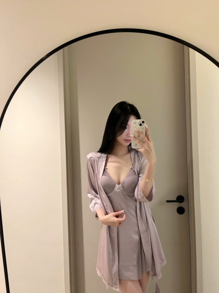 [CÓ MÚT ĐỆM] Đầm váy ngủ satin nữ Krixi Dress S2451 có gọng form xoè tiểu thư gợi cảm Bralettehousevn