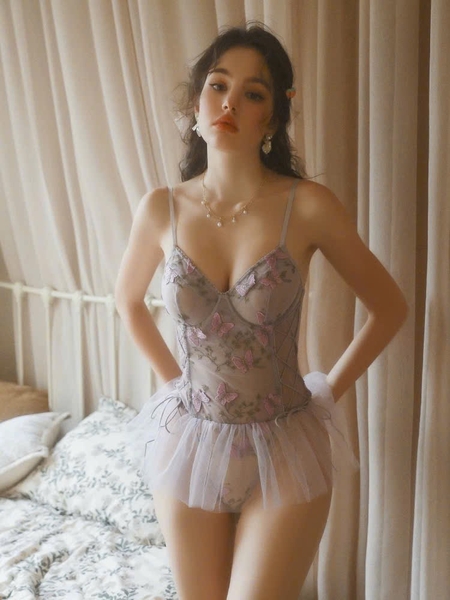 Bộ đồ liền thân phối voan xoè Balerina Bodysuit S2552 phối hoa ren nữ tính dịu dàng gợi cảm Bralettehousevn