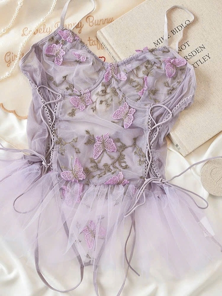 Bộ đồ liền thân phối voan xoè Balerina Bodysuit S2552 phối hoa ren nữ tính dịu dàng gợi cảm Bralettehousevn