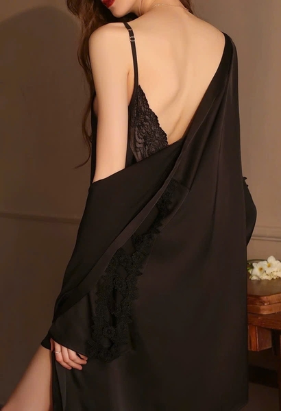 Choàng ngủ nữ satin Evelyn S2237 phối hoa nổi gợi cảm Bralettehousevn