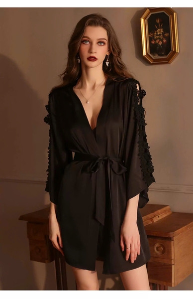 Choàng ngủ nữ satin Evelyn S2237 phối hoa nổi gợi cảm Bralettehousevn