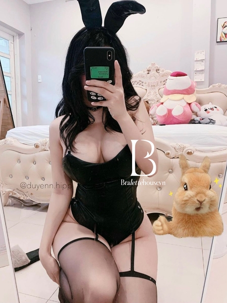 [𝘾𝙝𝙚 𝙩𝙚̂𝙣-𝐓𝐚̣̆𝐧𝐠 𝐩𝐡𝐮̣ 𝐤𝐢𝐞̣̂𝐧] S1868 CANIROVE BUNNY Set bộ đồ da liền thân hoá trang nàng thỏ gợi cảm Bralettehousevn
