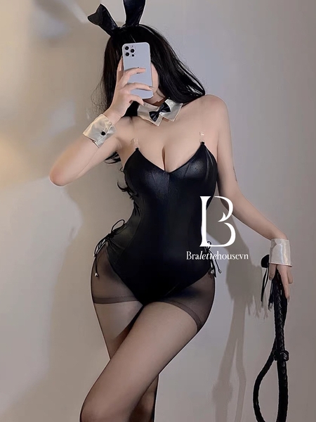 [𝘾𝙝𝙚 𝙩𝙚̂𝙣-𝐓𝐚̣̆𝐧𝐠 𝐩𝐡𝐮̣ 𝐤𝐢𝐞̣̂𝐧] S1868 CANIROVE BUNNY Set bộ đồ da liền thân hoá trang nàng thỏ gợi cảm Bralettehousevn