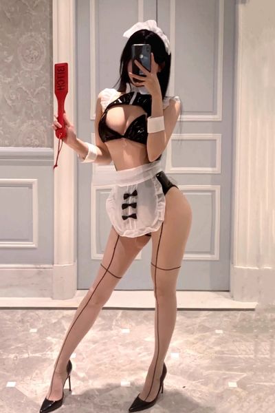 (Tặng phụ kiện) Bộ đồ cosplay hầu gái Weirdy Maid S2379 da PU kèm tạp dề kèm phối hạt gợi cảm quyến rũ Bralettehousevn