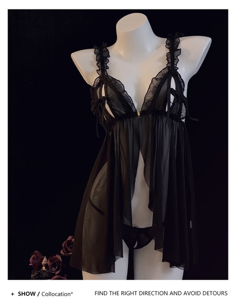 (CHE TÊN - HOẢ TỐC]  Váy đầm ngủ voan kèm quần S1682 Rubiwuu Dress cài trước xẻ tà Bralettehousevn