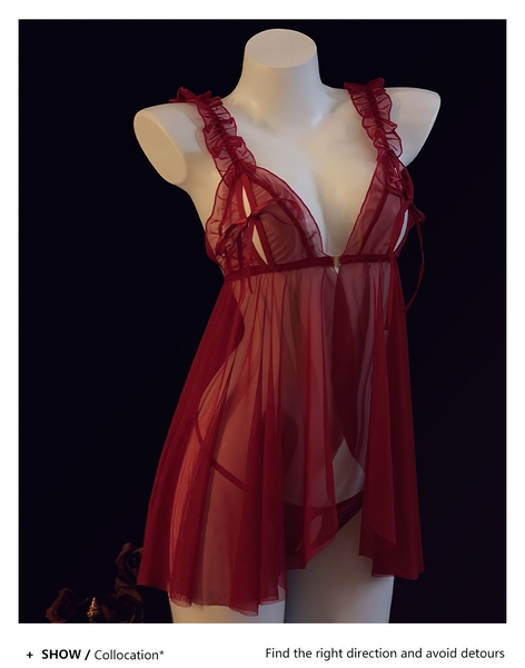 (CHE TÊN - HOẢ TỐC]  Váy đầm ngủ voan kèm quần S1682 Rubiwuu Dress cài trước xẻ tà Bralettehousevn