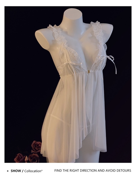 (CHE TÊN - HOẢ TỐC]  Váy đầm ngủ voan kèm quần S1682 Rubiwuu Dress cài trước xẻ tà Bralettehousevn