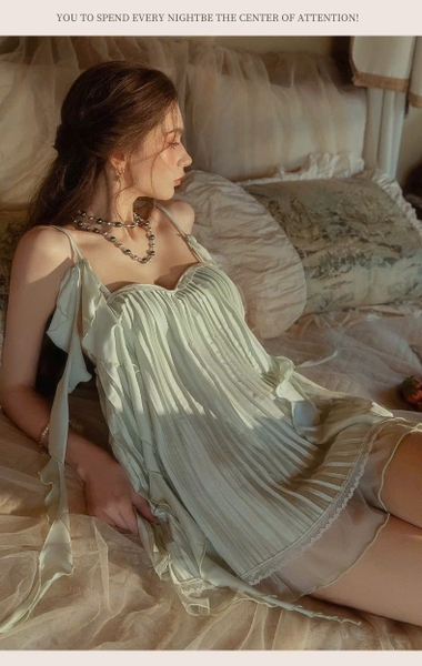 Đầm váy ngủ Weedy Dress S2466 form xoè sang chảnh tiểu thư xếp ly cùng tà bèo cao cấp nữ tính Bralettehousevn