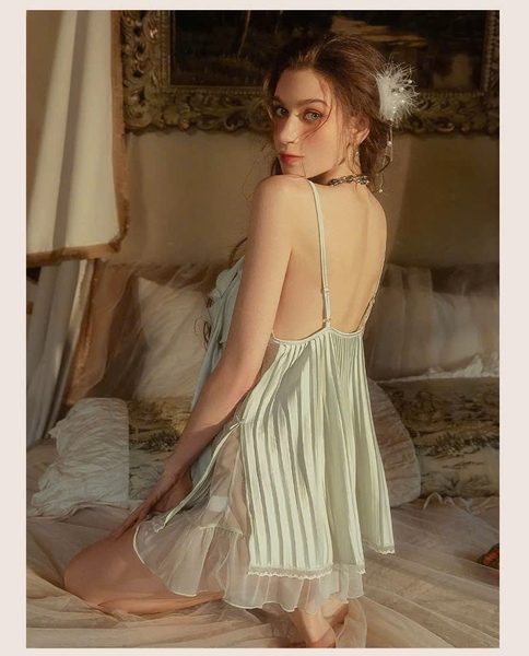 Đầm váy ngủ Weedy Dress S2466 form xoè sang chảnh tiểu thư xếp ly cùng tà bèo cao cấp nữ tính Bralettehousevn