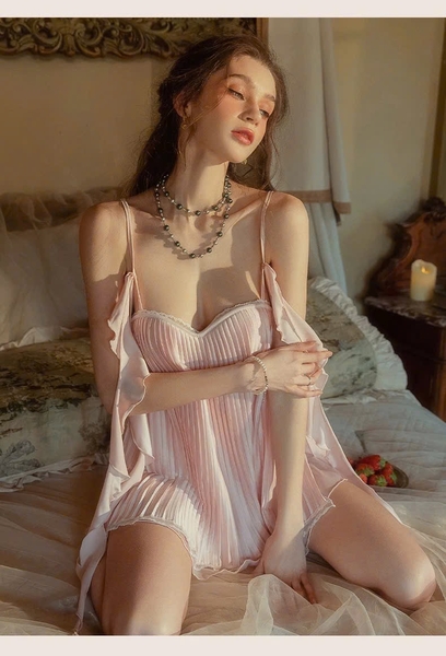 Đầm váy ngủ Weedy Dress S2466 form xoè sang chảnh tiểu thư xếp ly cùng tà bèo cao cấp nữ tính Bralettehousevn