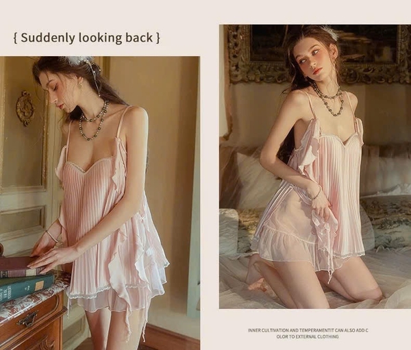 Đầm váy ngủ Weedy Dress S2466 form xoè sang chảnh tiểu thư xếp ly cùng tà bèo cao cấp nữ tính Bralettehousevn