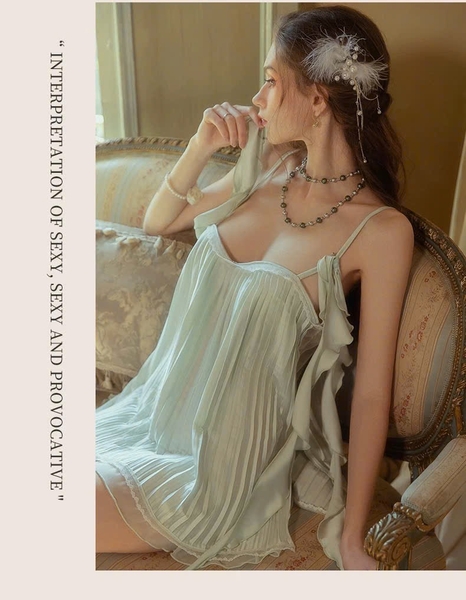 Đầm váy ngủ Weedy Dress S2466 form xoè sang chảnh tiểu thư xếp ly cùng tà bèo cao cấp nữ tính Bralettehousevn