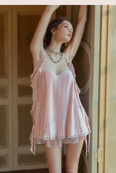 Đầm váy ngủ Weedy Dress S2466 form xoè sang chảnh tiểu thư xếp ly cùng tà bèo cao cấp nữ tính Bralettehousevn