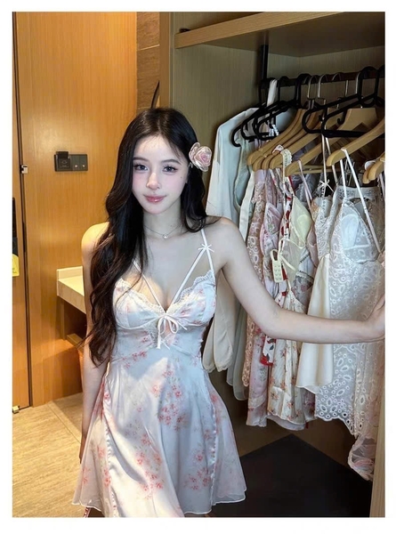 Váy ngủ satin nữ Sami Dress S2461 in hoa  cao cấp tiểu thư nữ tính gợi cảm Bralettehousevn