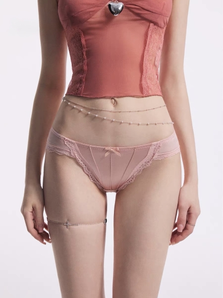 Quần lót nữ thun satin phối voan lưới Kuttie Panties đính nơ tiểu thư cao cấp Bralettehousevn
