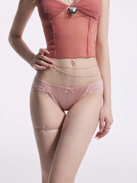 Quần lót nữ thun satin phối voan lưới Kuttie Panties đính nơ tiểu thư cao cấp Bralettehousevn