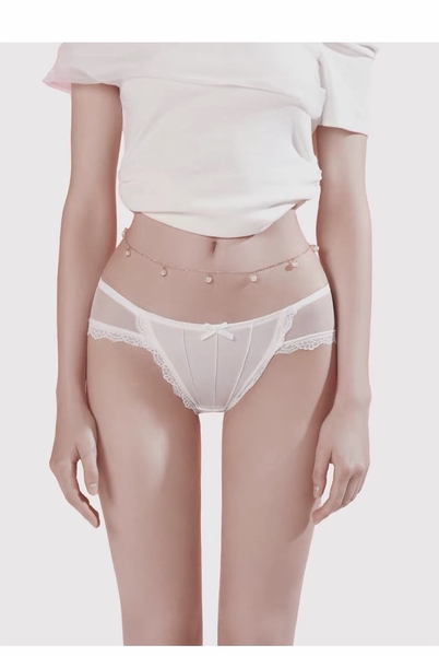 Quần lót nữ thun satin phối voan lưới Kuttie Panties đính nơ tiểu thư cao cấp Bralettehousevn