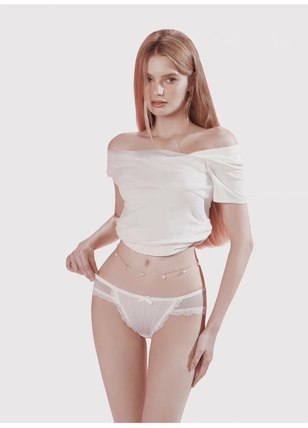 Quần lót nữ thun satin phối voan lưới Kuttie Panties đính nơ tiểu thư cao cấp Bralettehousevn