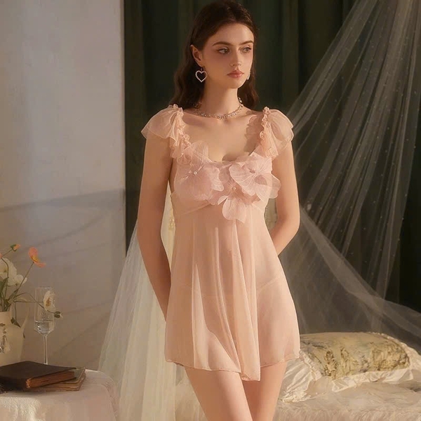 Đầm váy ngủ nữ hoa nổi 3D Cinder Dress S2613 voan xuyên thấu dáng lửng nữ tính Bralettehousevn