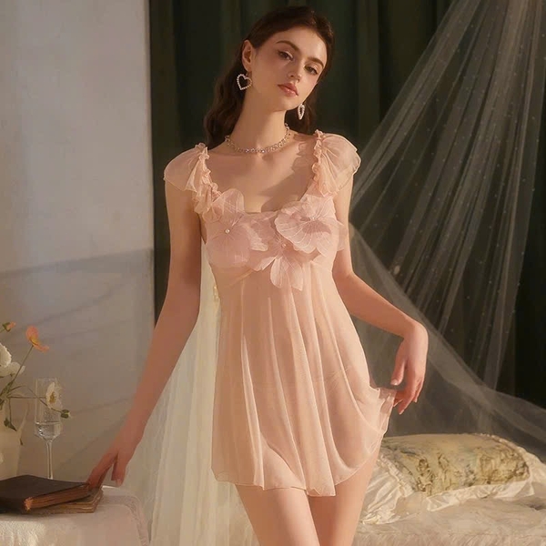 Đầm váy ngủ nữ hoa nổi 3D Cinder Dress S2613 voan xuyên thấu dáng lửng nữ tính Bralettehousevn