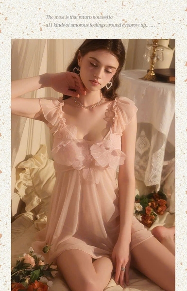 Đầm váy ngủ nữ hoa nổi 3D Cinder Dress S2613 voan xuyên thấu dáng lửng nữ tính Bralettehousevn