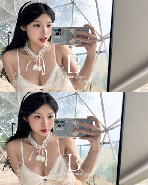 [KÈM CÀI] Bộ đồ cosplay ren thỏ Snow Bunny S2311 dáng bodysuit nơ to gợi cảm cục bông Bralettehousevn