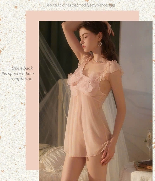 Đầm váy ngủ nữ hoa nổi 3D Cinder Dress S2613 voan xuyên thấu dáng lửng nữ tính Bralettehousevn