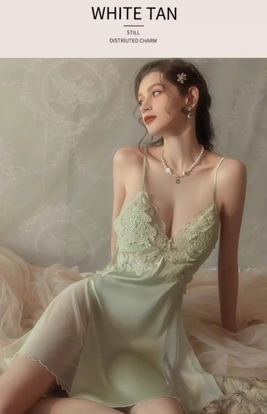 Đầm ngủ nữ satin cao cấp DESAJAR DRESS S2111 có mút đệm phối ren loại 1 quyến rũ gợi cảm Bralettehousevn