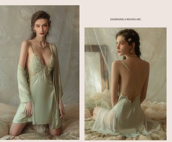 Đầm ngủ nữ satin cao cấp DESAJAR DRESS S2111 có mút đệm phối ren loại 1 quyến rũ gợi cảm Bralettehousevn