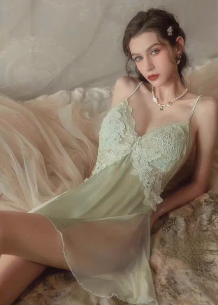 Đầm ngủ nữ satin cao cấp DESAJAR DRESS S2111 có mút đệm phối ren loại 1 quyến rũ gợi cảm Bralettehousevn