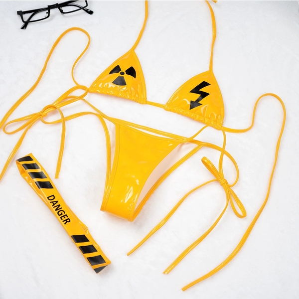 [KÈM VÒNG ĐÙI] Danger Set S2291 bộ đồ lót da PU tiny cột dây siêu quyến rũ gợi cảm nóng bỏng không gọng mút Bralettehousevn