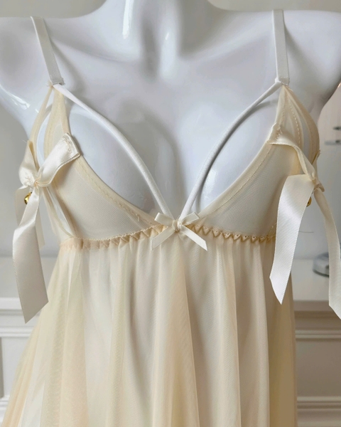 Đầm váy ngủ Sol Dress S2582 voan xuyên thấu xẻ tà sau quyến rũ đính nơ chuông phía trước siêu gợi cảm nữ tính Bralettehousevn