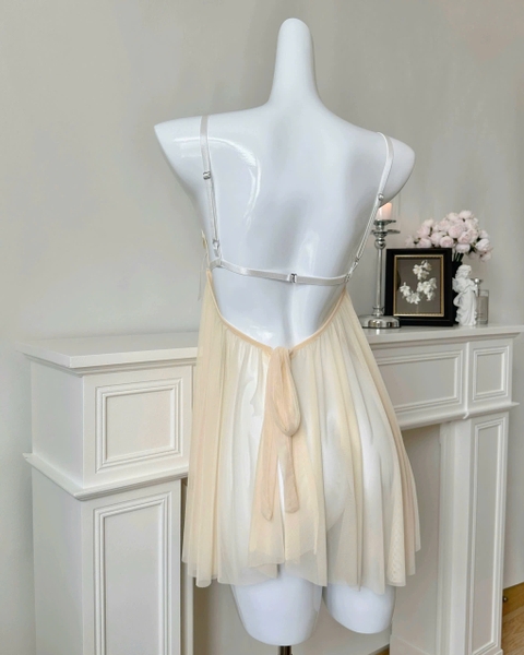 Đầm váy ngủ Sol Dress S2582 voan xuyên thấu xẻ tà sau quyến rũ đính nơ chuông phía trước siêu gợi cảm nữ tính Bralettehousevn