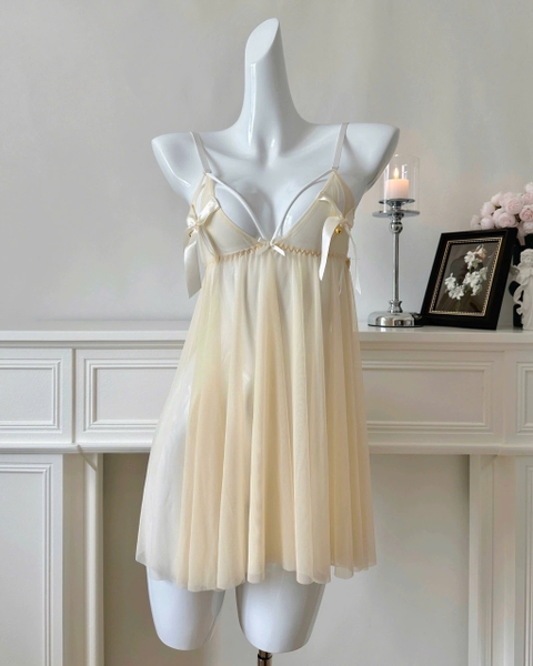 Đầm váy ngủ Sol Dress S2582 voan xuyên thấu xẻ tà sau quyến rũ đính nơ chuông phía trước siêu gợi cảm nữ tính Bralettehousevn