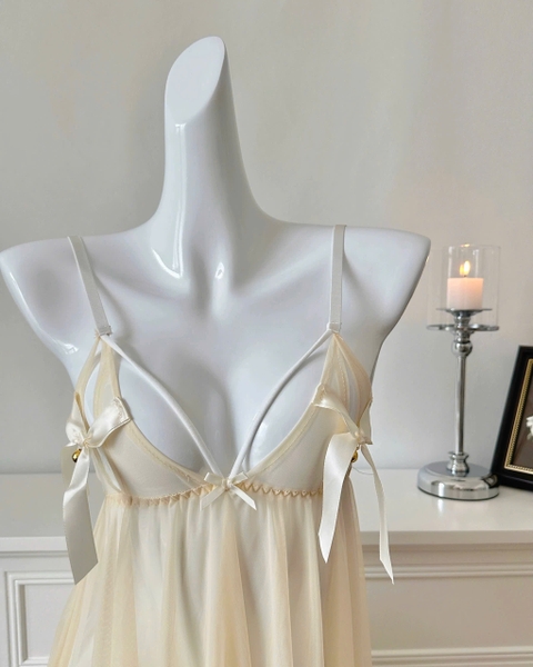 Đầm váy ngủ Sol Dress S2582 voan xuyên thấu xẻ tà sau quyến rũ đính nơ chuông phía trước siêu gợi cảm nữ tính Bralettehousevn