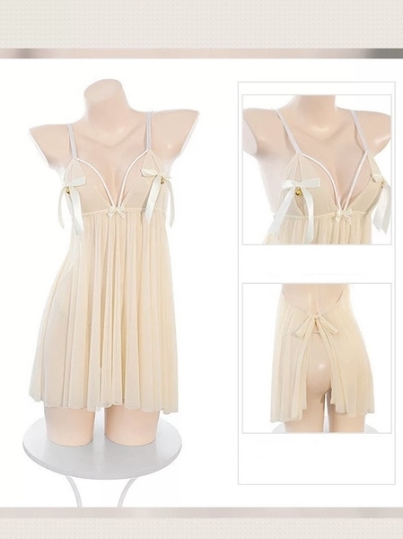 Đầm váy ngủ Sol Dress S2582 voan xuyên thấu xẻ tà sau quyến rũ đính nơ chuông phía trước siêu gợi cảm nữ tính Bralettehousevn